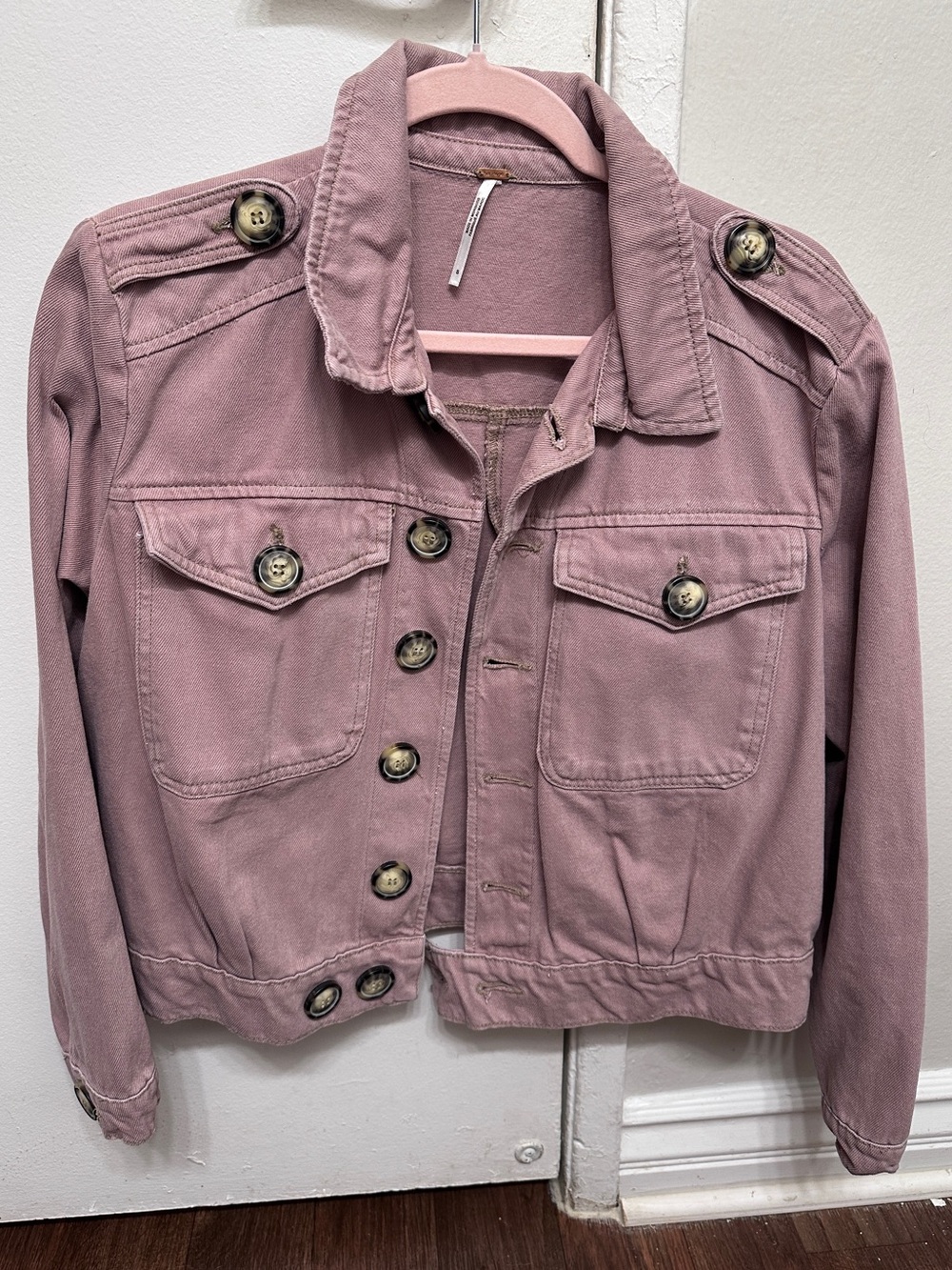 Free People “Eisenhower” Denim Button-Up Jacket (Dusty Pink/Mauve) - Picture 4 of 10